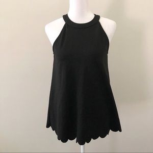 Anthro Eri + Ali Black Halter Neck Scallop Hem Top